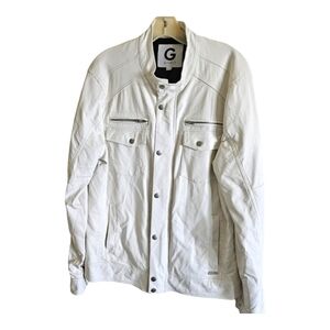 G By Guess White PU Leather Full Zip Jacket Coat Size Large
